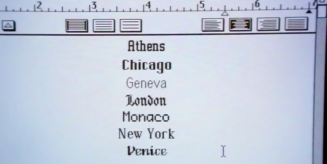 Fonts in MacWrite editor from 1984